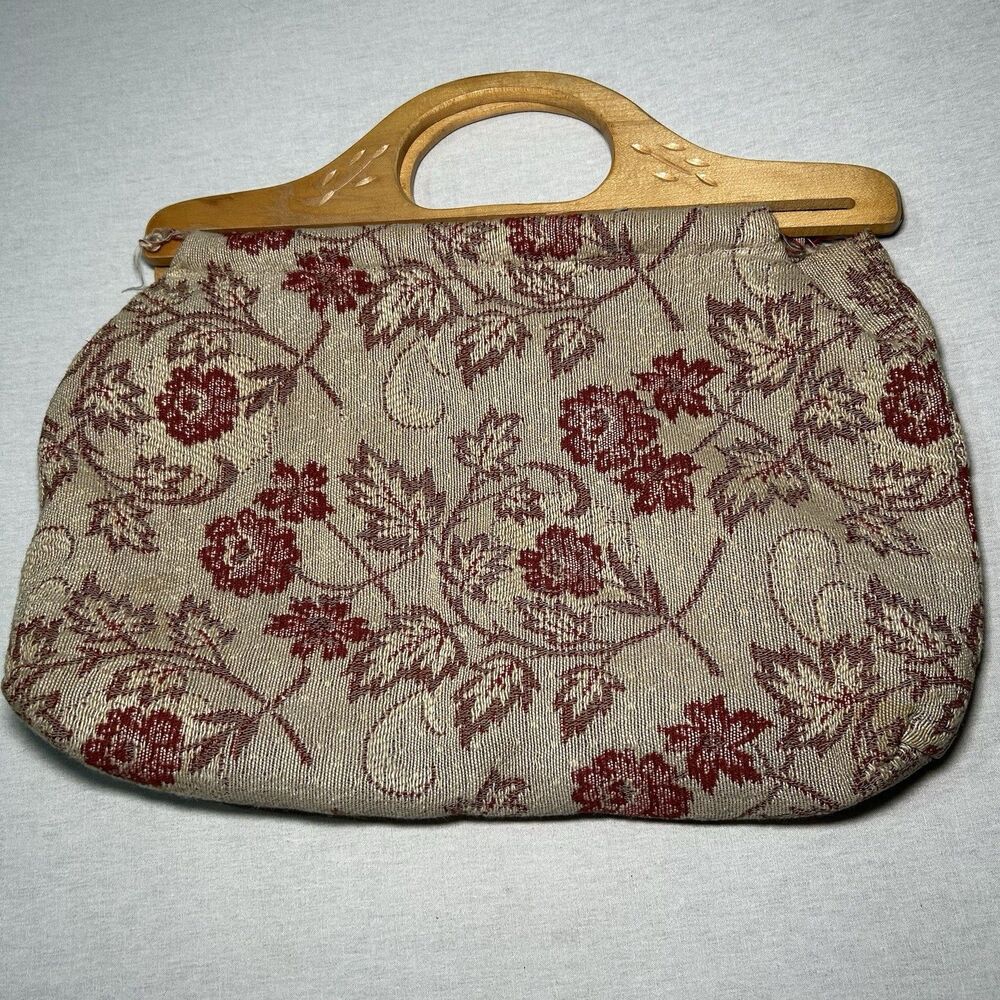 Vintage Floral Tapestry Bag Wooden Handles, granny, grandma, cottage, boho